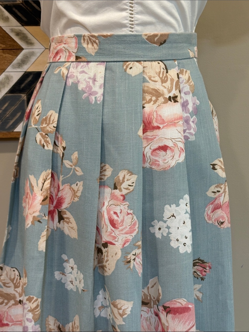 Vintage Koret Blue and Pink Floral Pleated Cottagecore Midi Skirt size 10 - Picture 3 of 12